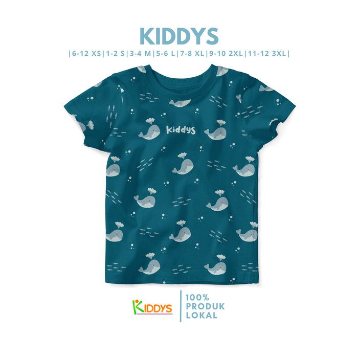 Kiddys Baju Setelan Kaos Anak Motif Sablon Paus Warna Tosca Tua KDS88 3-4 tahun - 1