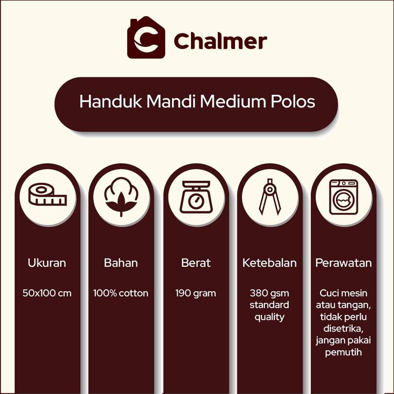 Handuk Mandi Chalmer 50x100 cm Medium Handuk Travel - Putih - 3