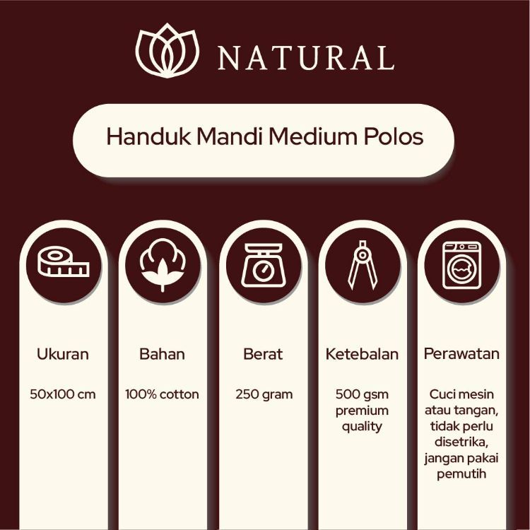 Handuk Mandi Natural by Chalmer 50x100 cm Ukuran Medium Premium - Light Brown - 5