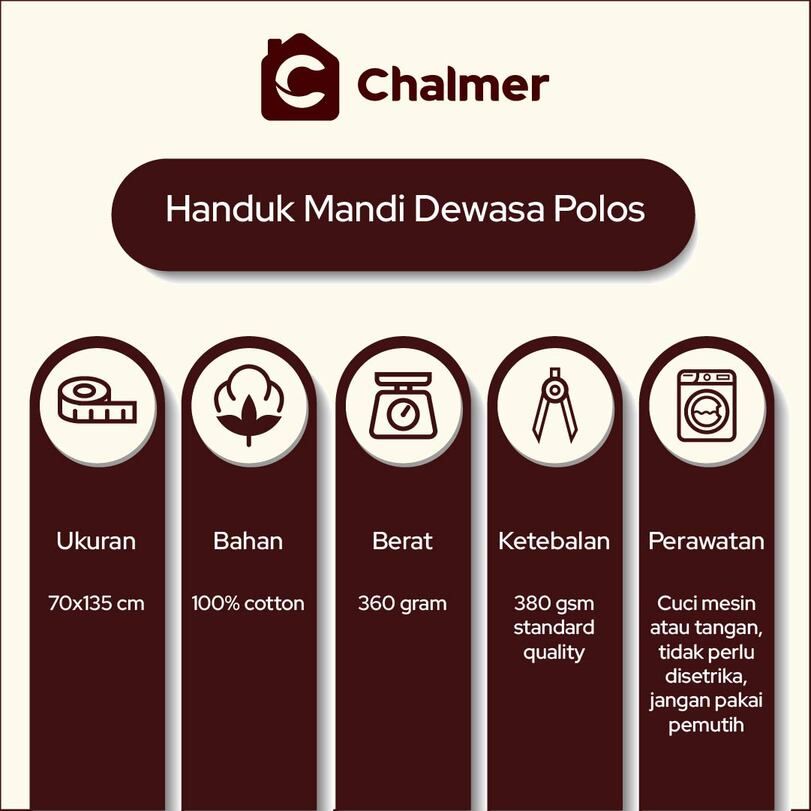 Handuk Mandi Chalmer 70x140 cm Ukuran Besar Handuk Dewasa - Biru Sedang - 3