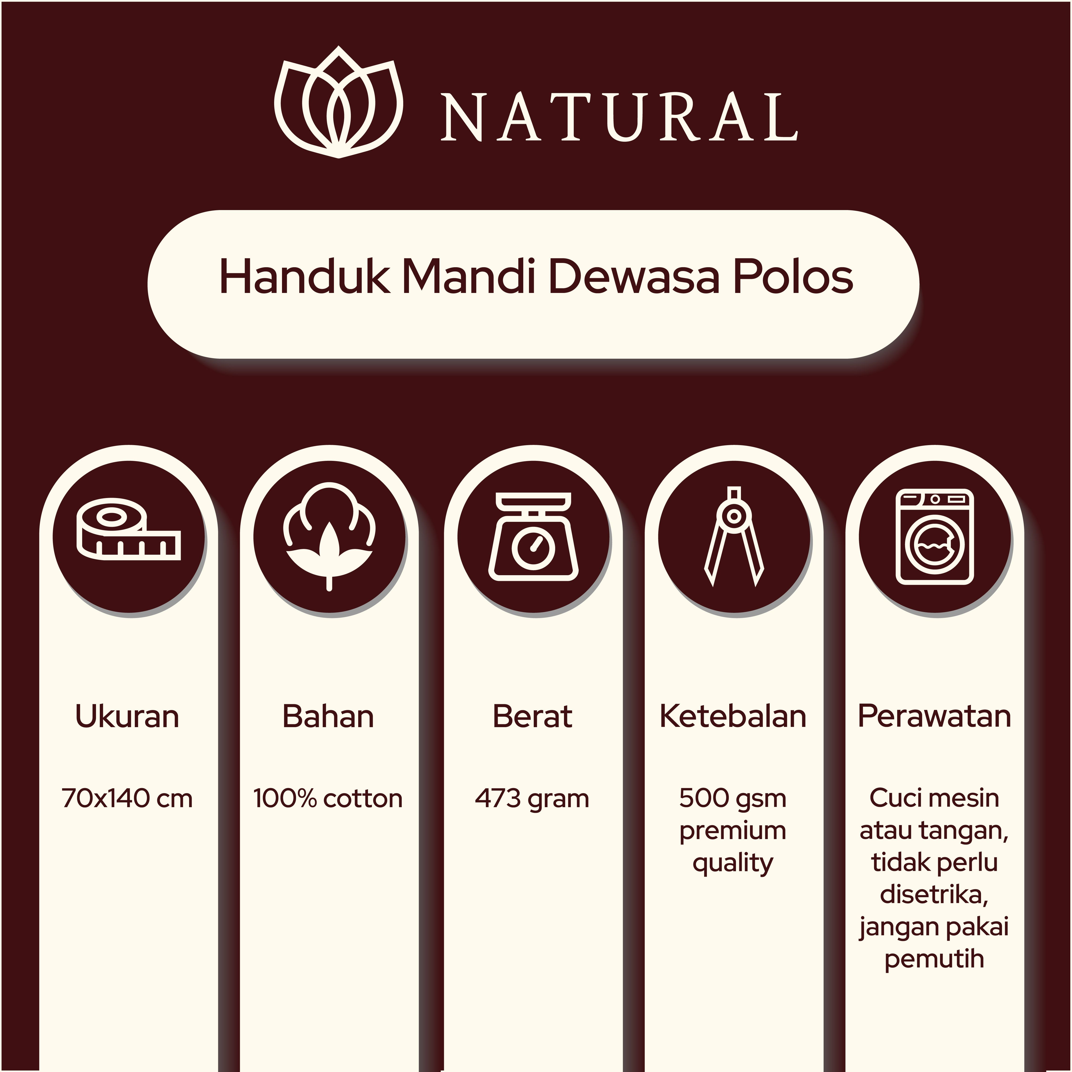 Handuk Mandi Natural by Chalmer 70x140 cm Handuk Tebal Premium - Red - 5