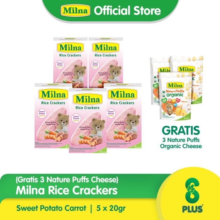 5 Milna Rice Crackers Sweet Potato Carrot 5x4g Free Nature Puff Cheese - 1