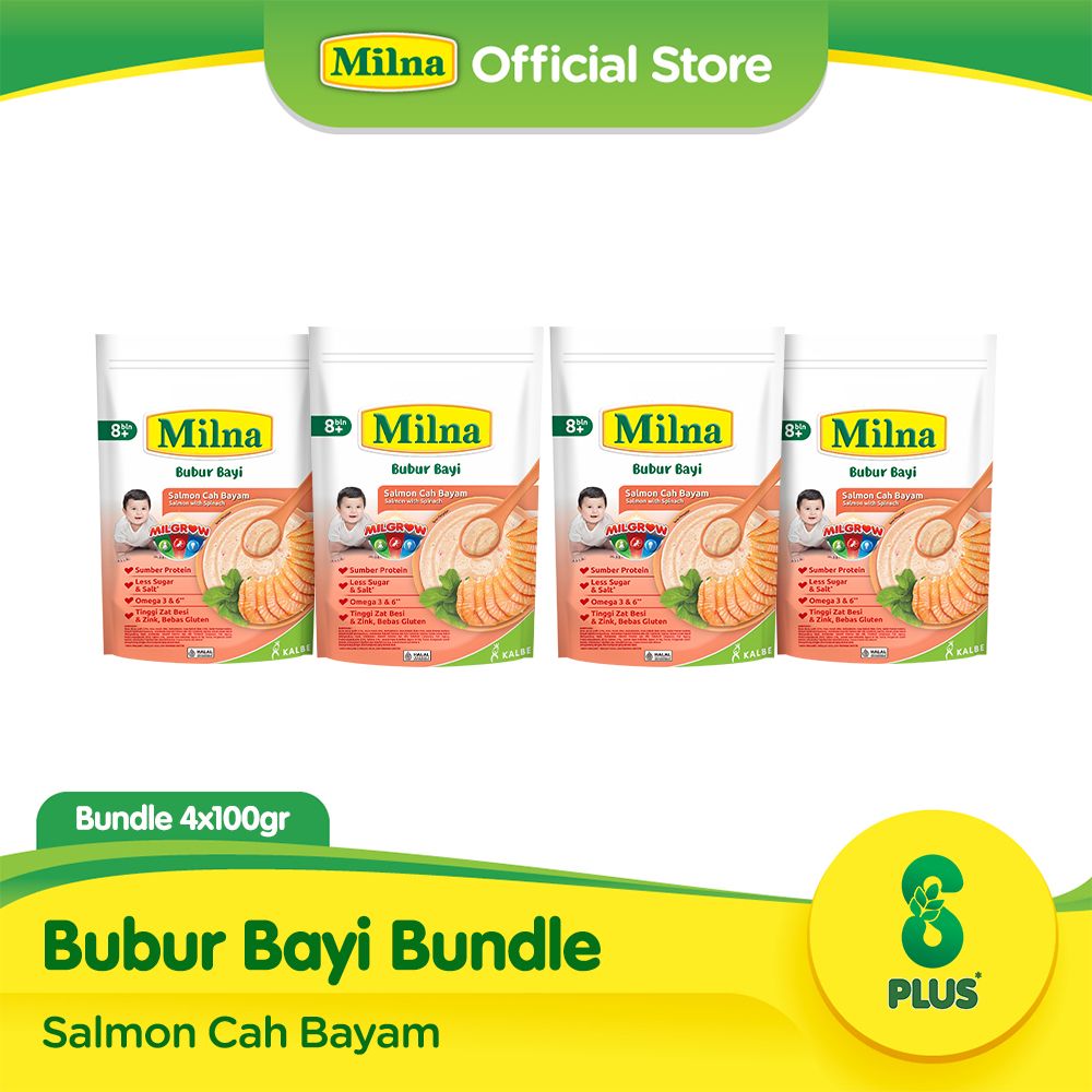 Milna Bubur Reguler 8+ Salmon Bayam 100G (4 pack) - 1