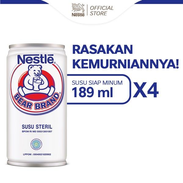 NESTLE BEAR BRAND Susu Sapi Sapi Steril Siap Minum Kaleng 189ml 4 pcs - 1