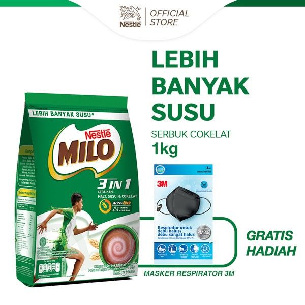 MILO 3in1 ACTIV-GO Susu Coklat Pouch 1kg Gratis Hadiah - 1