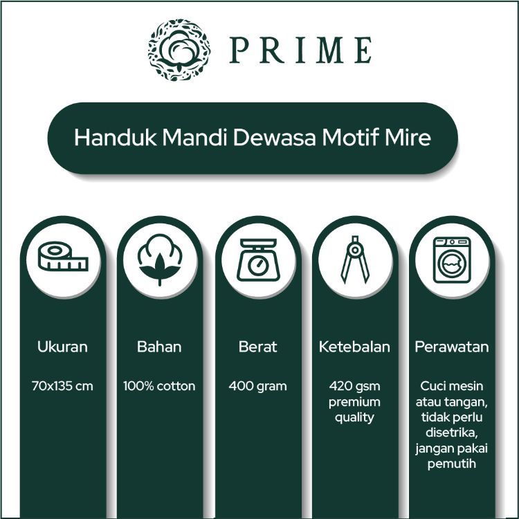 Handuk Mandi Dewasa Prime by Chalmer 70x135 cm Motif Mire - Green - 5