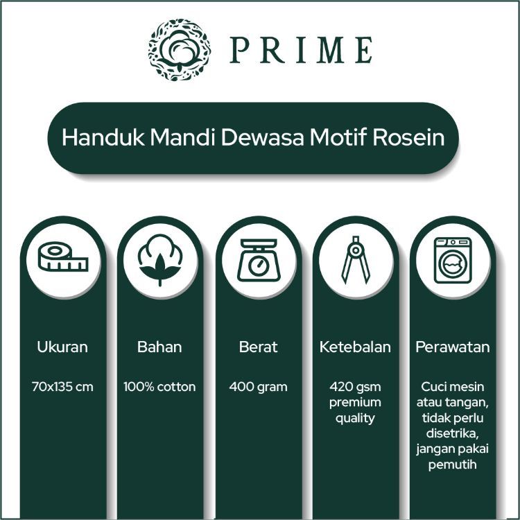 Handuk Mandi Dewasa Prime by Chalmer 70x135 cm Motif Rosein - Grey - 5