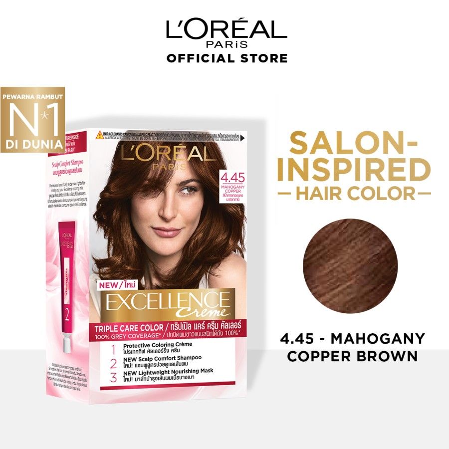 L'Oreal Paris Excellence Creme Cat Rambut 4.45 Mahogany Copper Brown - 1