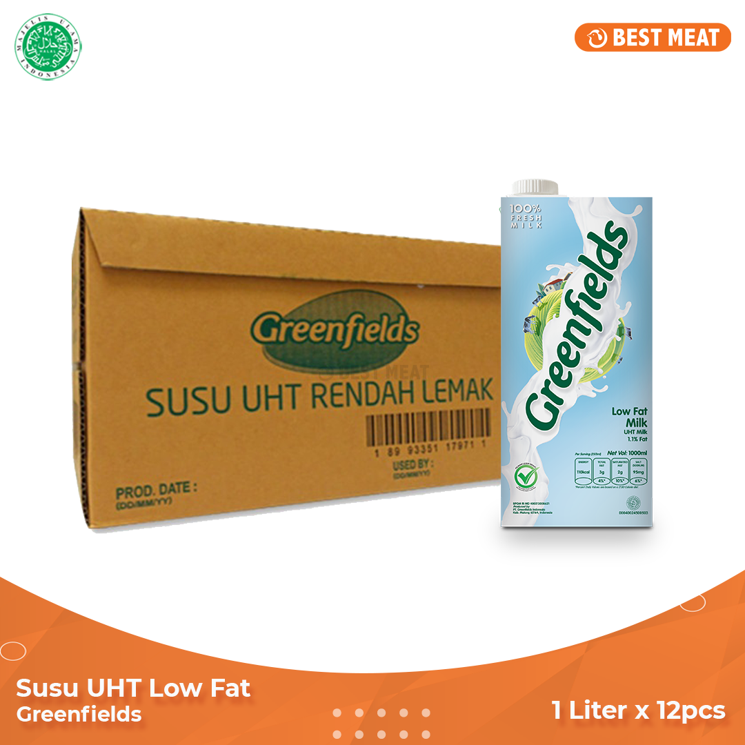 Susu Greenfields UHT Low Fat 1000 ml (12 pcs / 1Karton) - 1