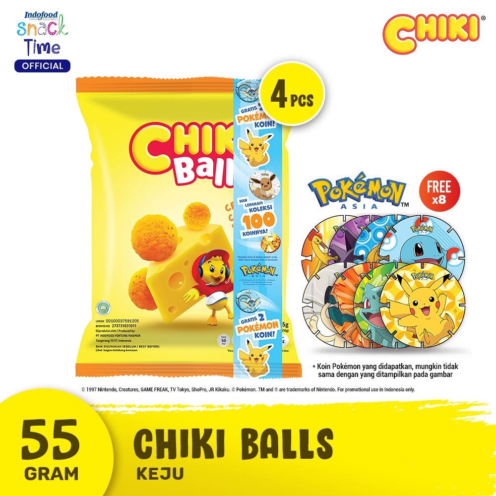 Chiki Balls Keju 55 Gr [4 Pcs] - Free 8 Pcs Pokémon Coins - 1