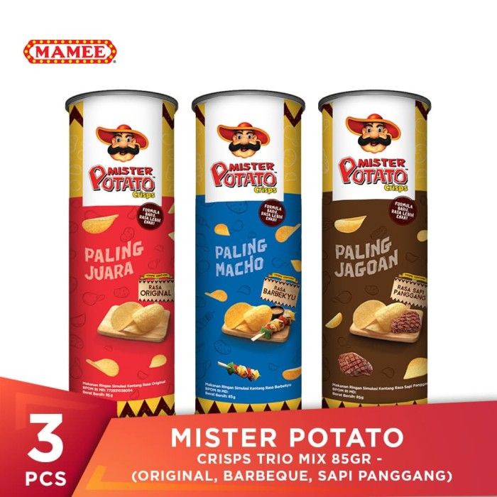 Mister Potato Crisps Trio Mix 85gr - (Original, BBQ, Sapi Panggang) - 1