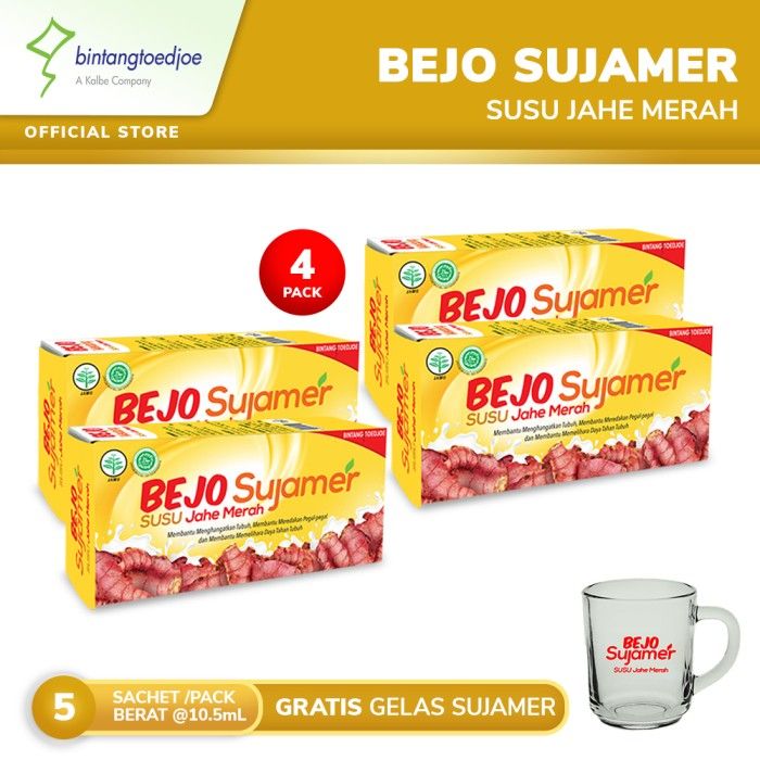 Bejo Susu Jahe Merah (SUJAMER) 4 Pack ( 20 Sachet ) FREE Gelas - 1