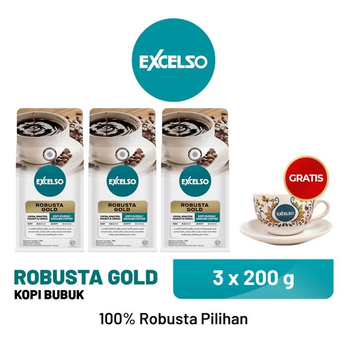 Buy 3 Excelso Robusta Gold - Bubuk Kopi Get 1 Free Cup Saucer - 1