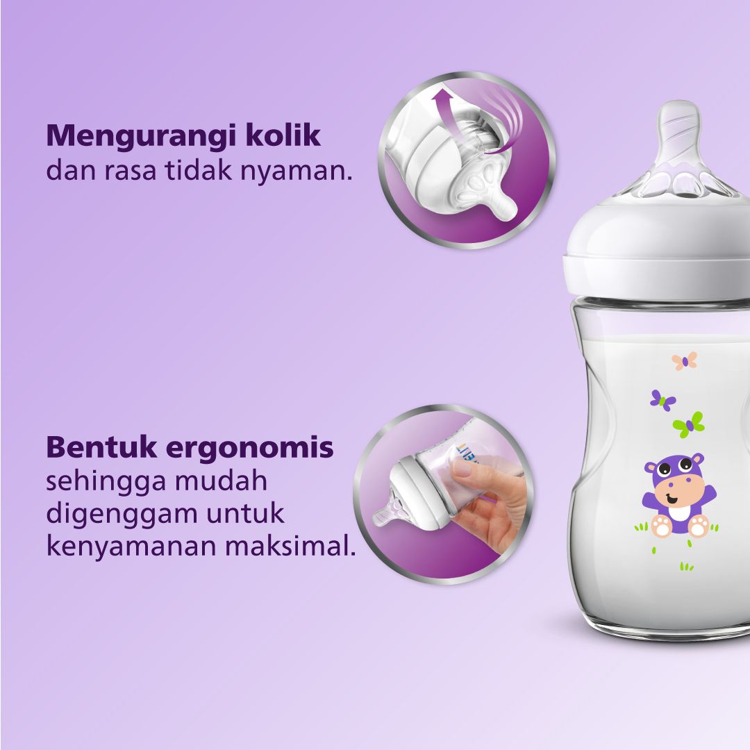 Philips Avent Natural Bottle Single 9Oz Hippo SCF627/42 Botol Bayi - 4