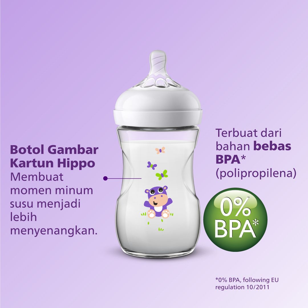 Philips Avent Natural Bottle Single 9Oz Hippo SCF627/42 Botol Bayi - 5