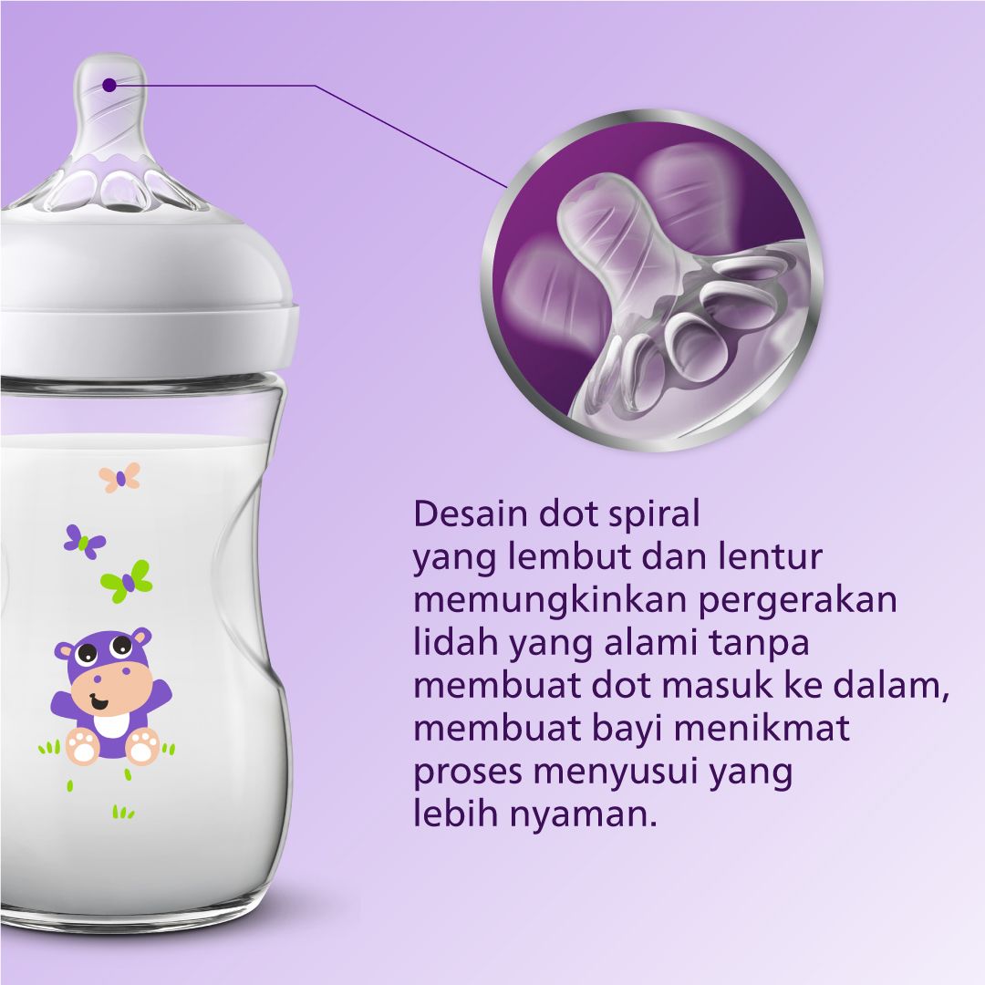 Philips Avent Natural Bottle Single 9Oz Hippo SCF627/42 Botol Bayi - 3