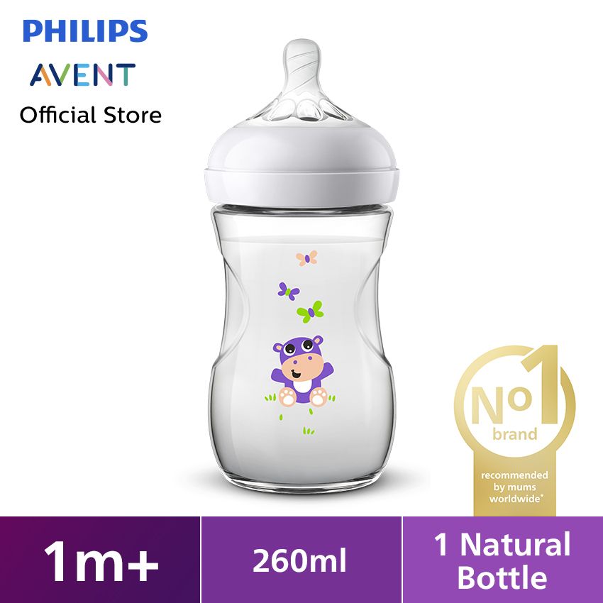 Philips Avent Natural Bottle Single 9Oz Hippo SCF627/42 Botol Bayi - 1