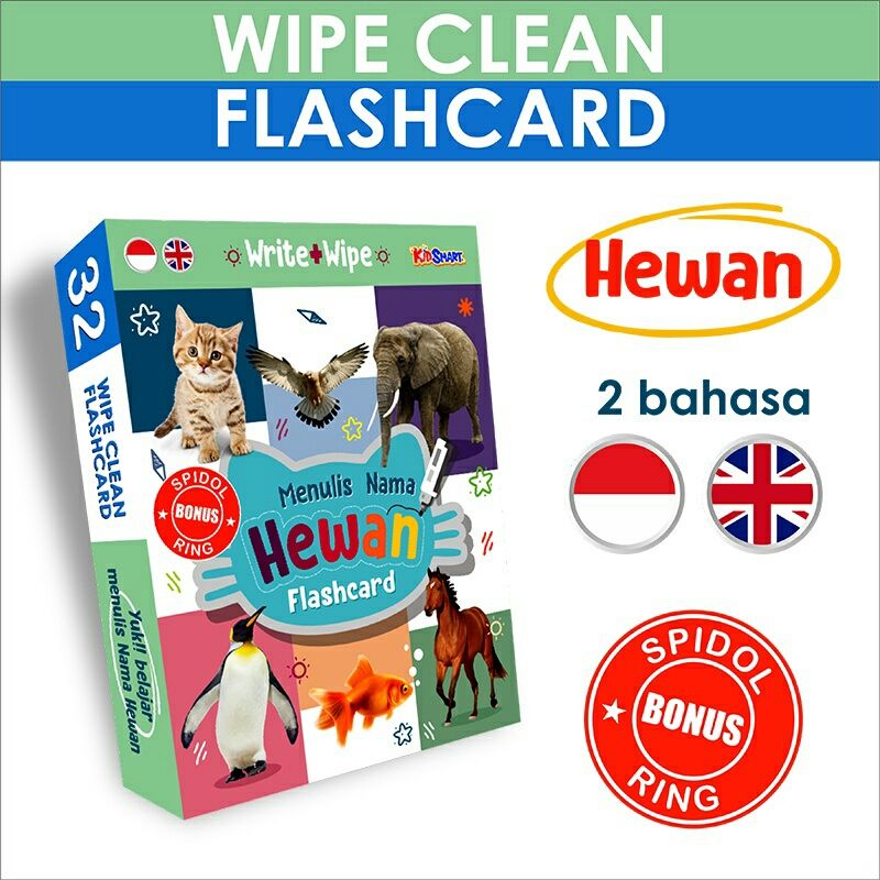 Write & Wipe Flashcard Kartu Pintar Anak - Menulis Nama Hewan - 1