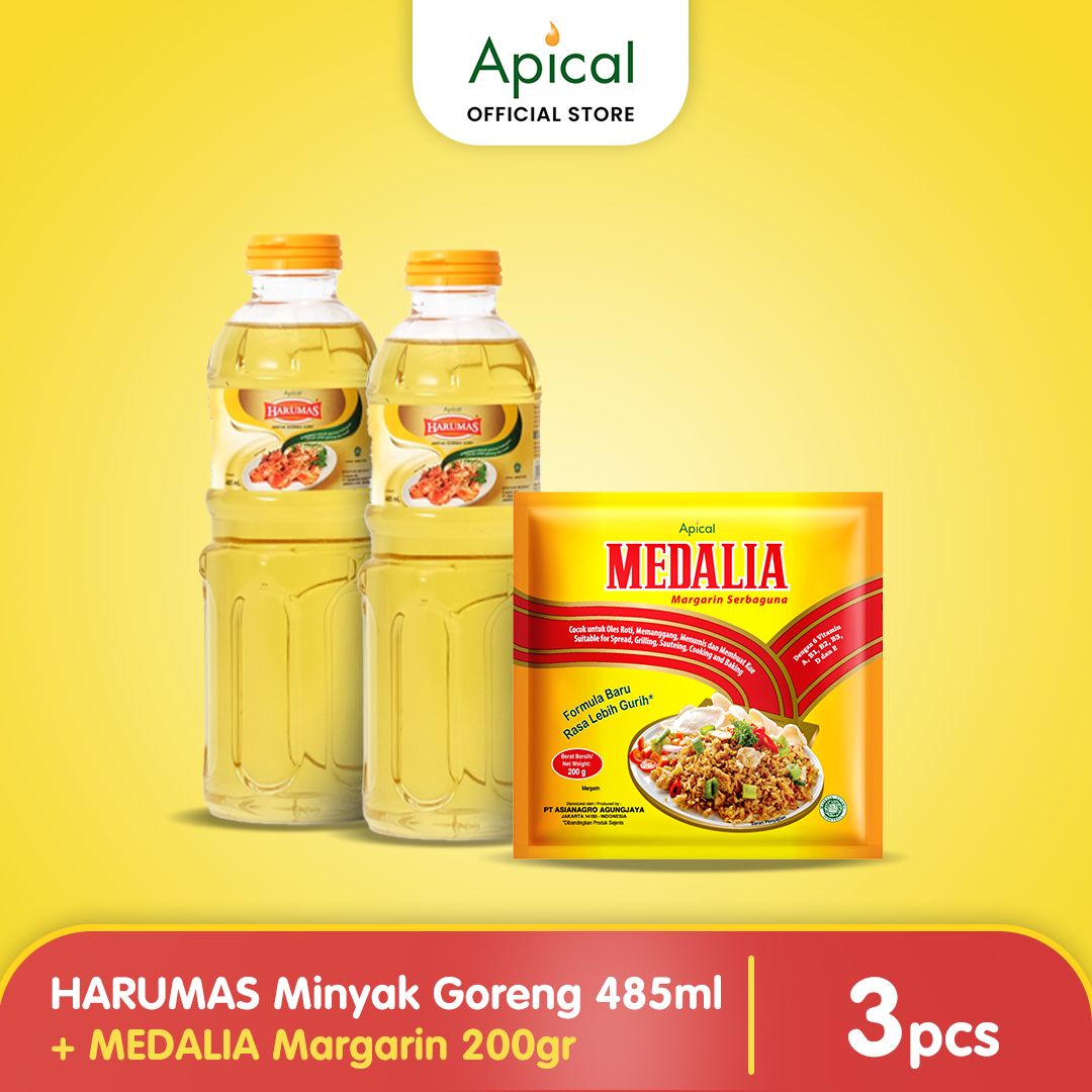 Harumas Minyak Goreng Botol 485ml 2pcs + Medalia Margarin 200gr 1pcs - 1