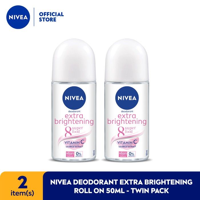 NIVEA Deodorant Extra Brightening Roll On 50ml - Twin Pack - 1