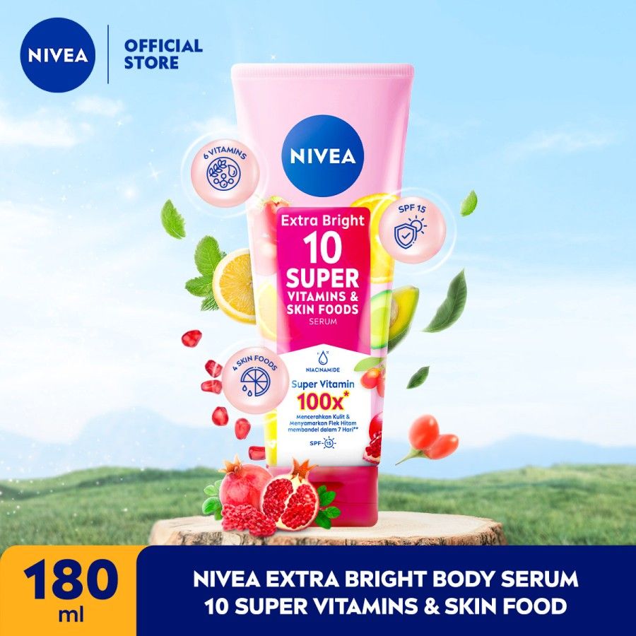 NIVEA Extra Bright 10 Super Vitamins & Skin Food Serum 180ml - 1