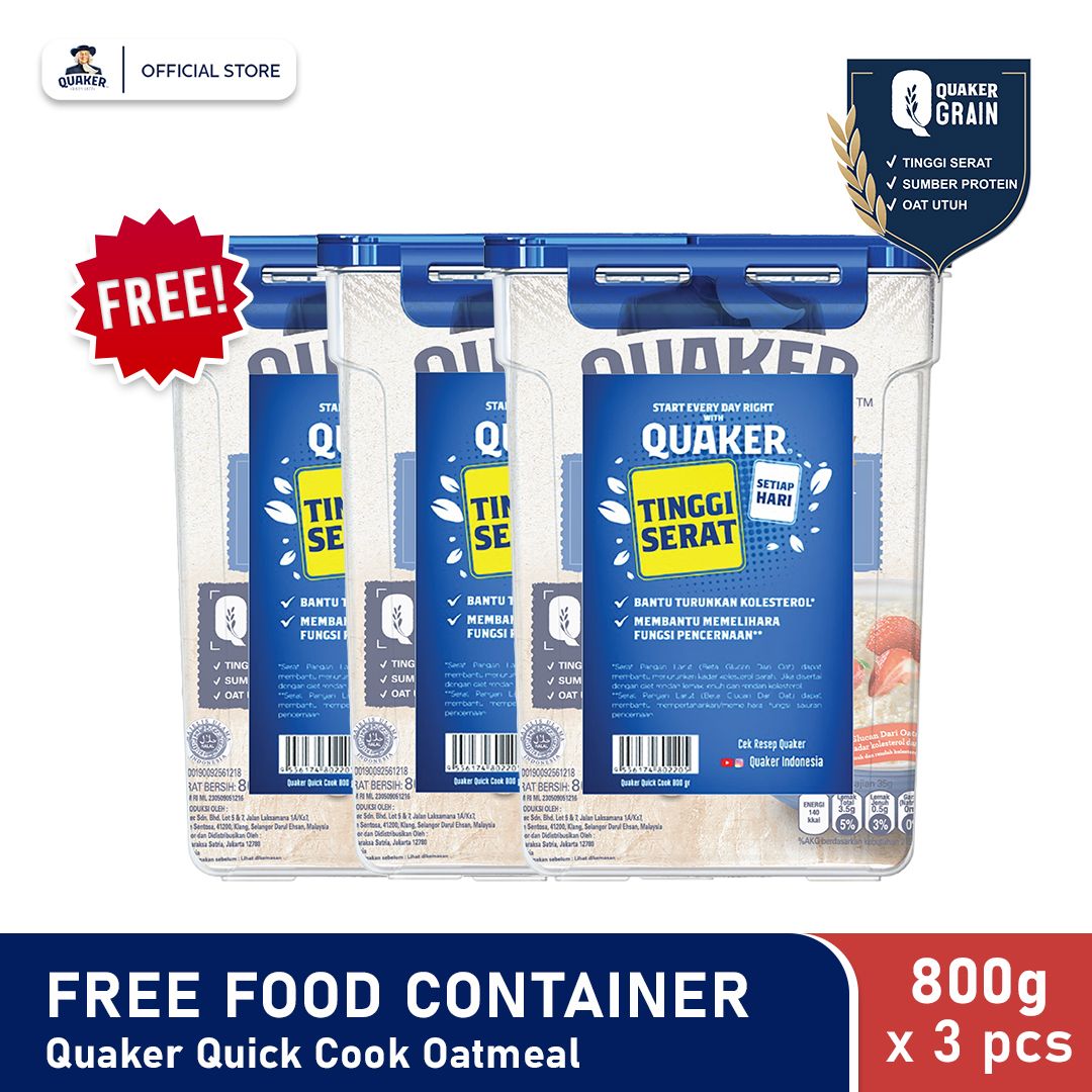 Quaker Quick Cook Oatmeal 800G Free Food Container Triple Pack - 1