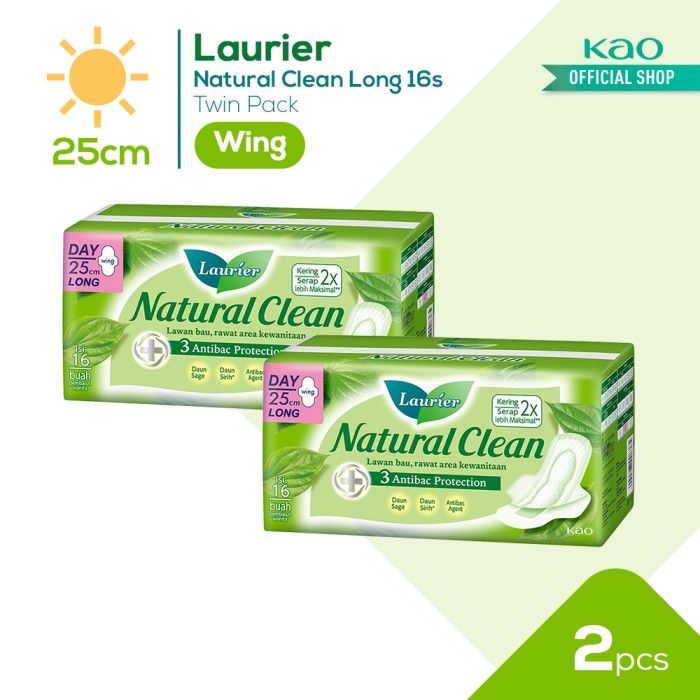 Laurier Natural Clean Long Wing 25cm 16S Twinpack - 1