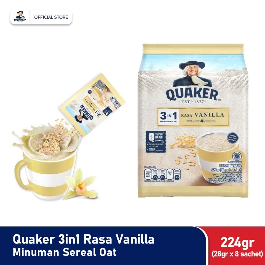 Quaker 3in1 Vanilla Polybag 224g Minuman Sereal Oats (Isi 8 sachet) - 1