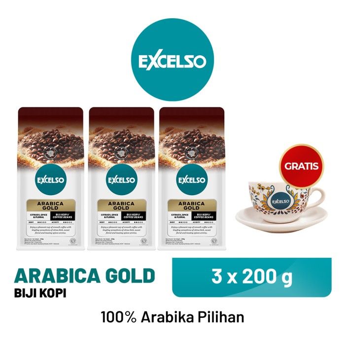 Buy 3 Excelso Arabica Gold Biji Kopi 200 gr Free Cup Saucer - 1