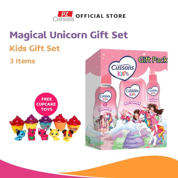 Cussons Kids Magical Unicorn Bundling - Kids Wash, Shampoo, Cologne FREE Cupcake Toys - 1