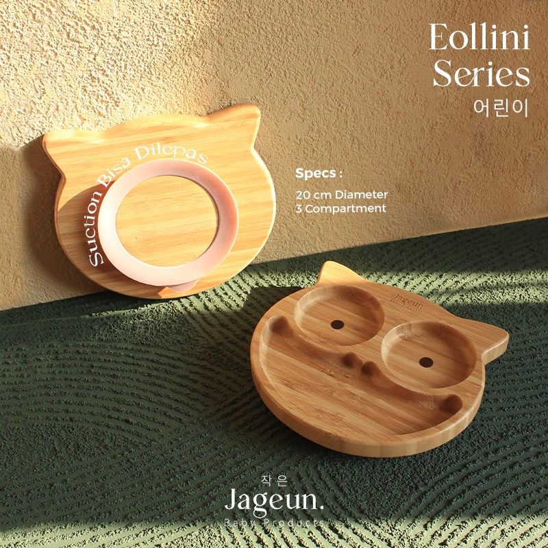 JAGEUN Bamboo Suction Plate | Piring Tempat Makan Kayu Bambu Anak Bayi Bentuk Owl Warna Pink - 2