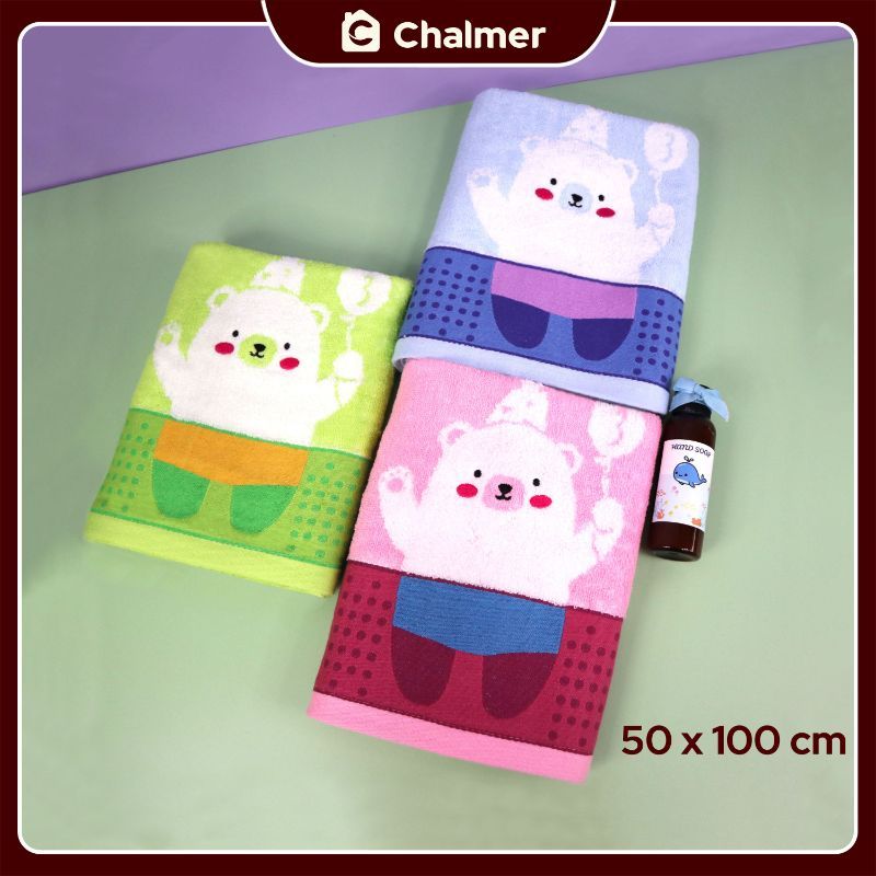 Handuk Bayi Chalmer 50 x 100 cm Motif 100% Katun - Baby Beruang Pink - 4