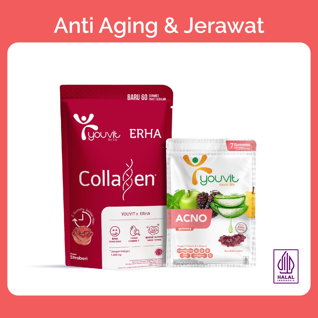 Youvit x Erha Collagen Pouch 30 Days dan Youvit Acno 1 Sachet dengan Niacinamide & Aloe Vera - 1