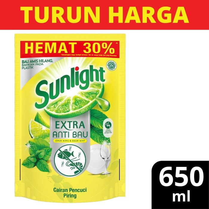 Sunlight Sabun Cuci Piring Anti Bau 650mL - 1