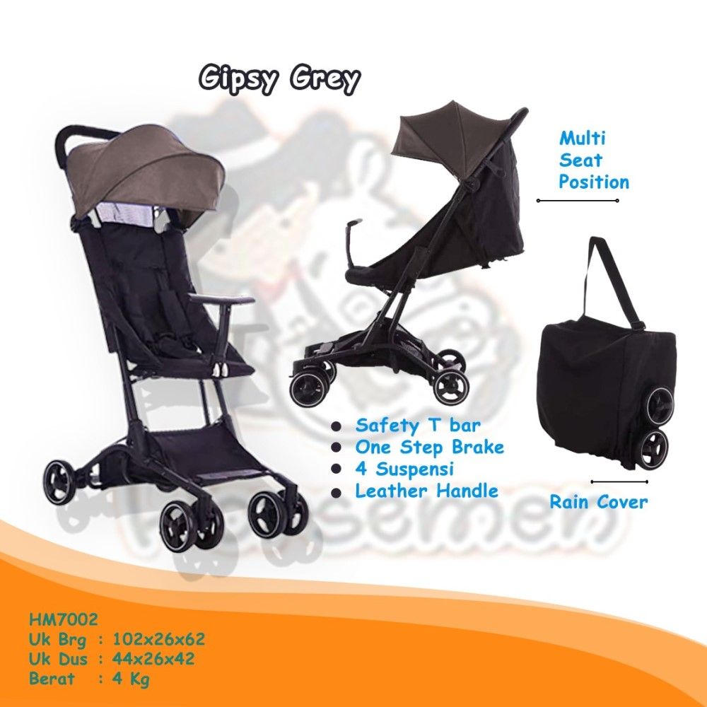 Gipsy Grey Stroller Cabin Size Kabin Pesawat Lipat Kecil Mini New Born Perlengkapan Traveling HM7002 - 1