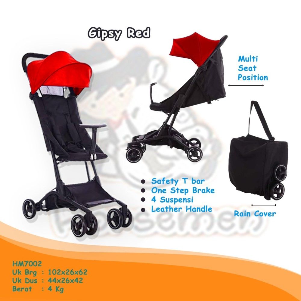 Gipsy Red Stroller Cabin Size Kabin Pesawat Lipat Kecil Mini New Born Perlengkapan Traveling HM7002 - 1