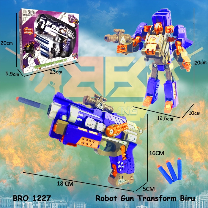 Biru Pistol Robot Robotan Pistolan Peluru Busa Soft Bullet Tembak Tembakan Mainan Anak BRO1227 - 1