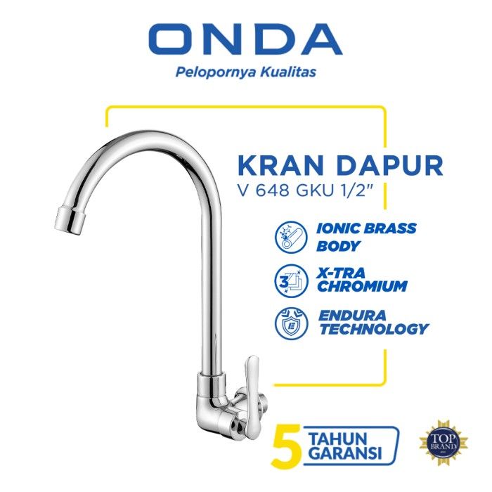 ONDA Kran Dapur Cuci Piring Angsa Tembok Kaku V 648 GKU 1/2" - 1