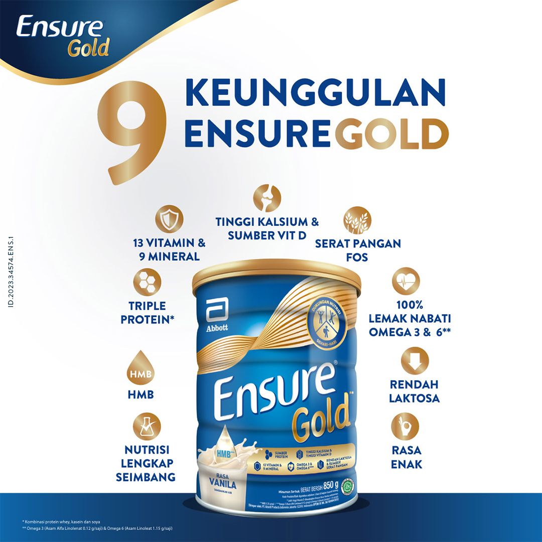 Ensure Gold HMB Vanila 850 g - Nutrisi Dewasa Rendah Laktosa - 5 pcs - 6