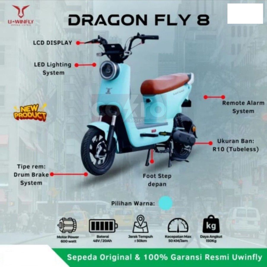 Sepeda Listrik UWINFLY DF 8 DRAGONFLY 8 Moped Electric 600 Watt - 3