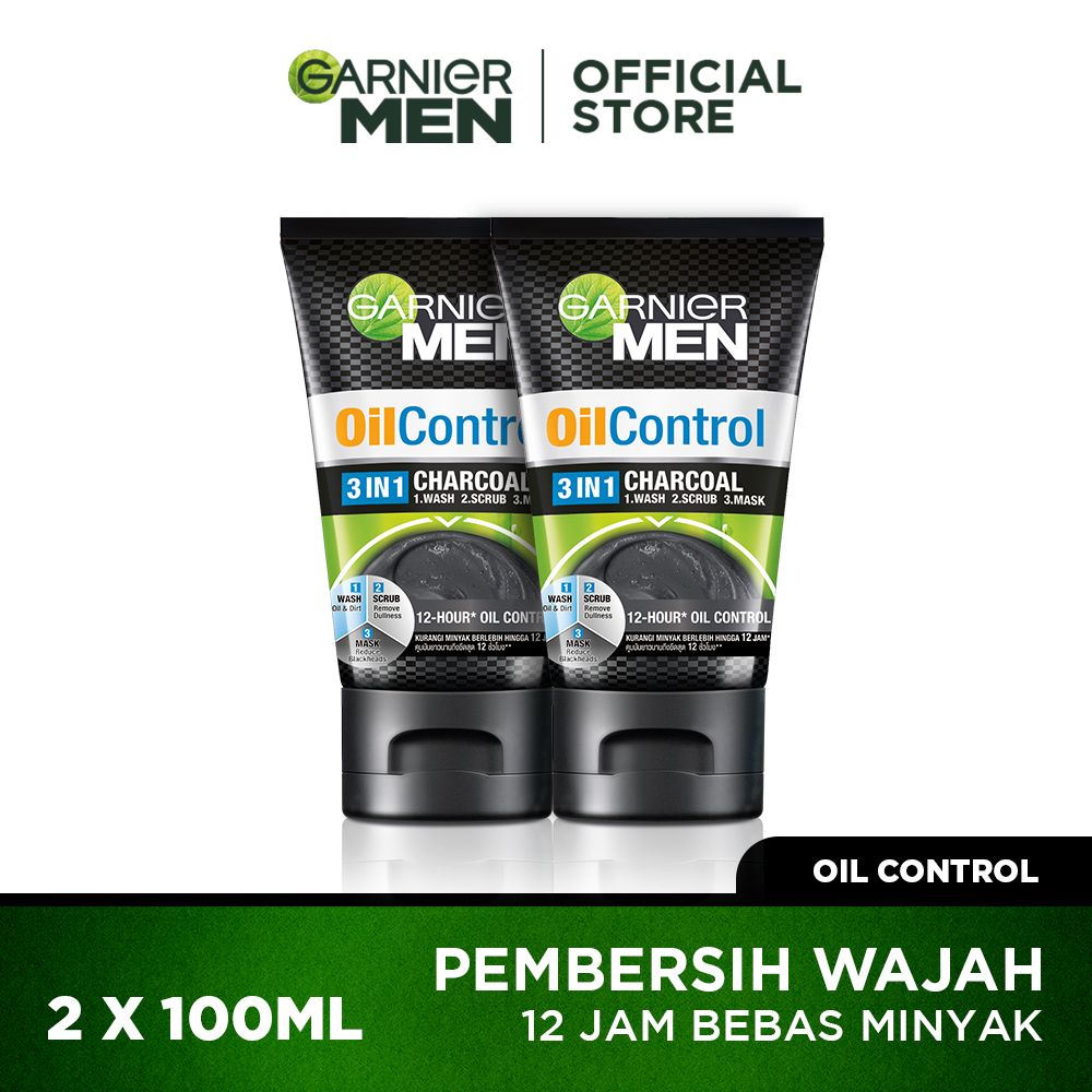 Garnier Men Turbolight Oil Control 3 In 1 Charcoal 100ml (Twin Pack) - 1