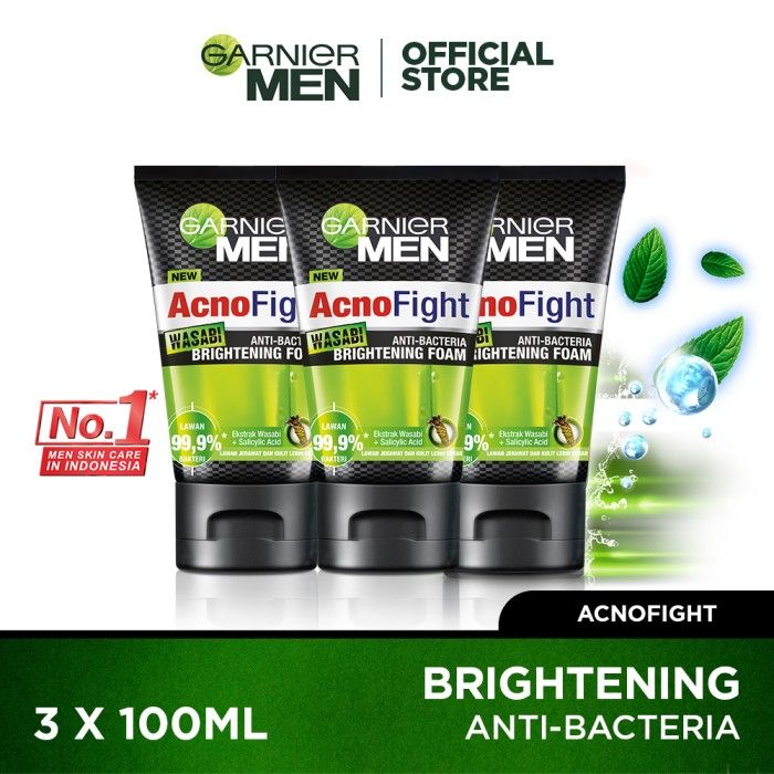 Garnier Men Acno FIght Wasabi Foam 100ml Pack of 3 - 1