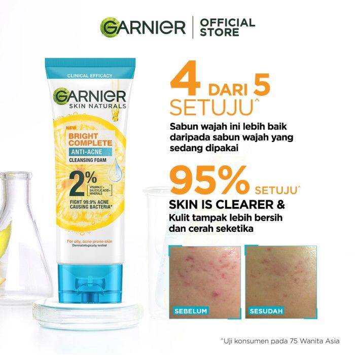 Garnier Bright Complete Anti-Acne 3in1 Foam 100ml Pack of 3 - 4