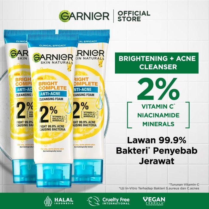 Garnier Bright Complete Anti-Acne 3in1 Foam 100ml Pack of 3 - 1