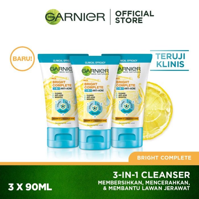 Garnier Bright Complete Anti-Acne 3in1 Foam 100ml Pack of 3 - 2