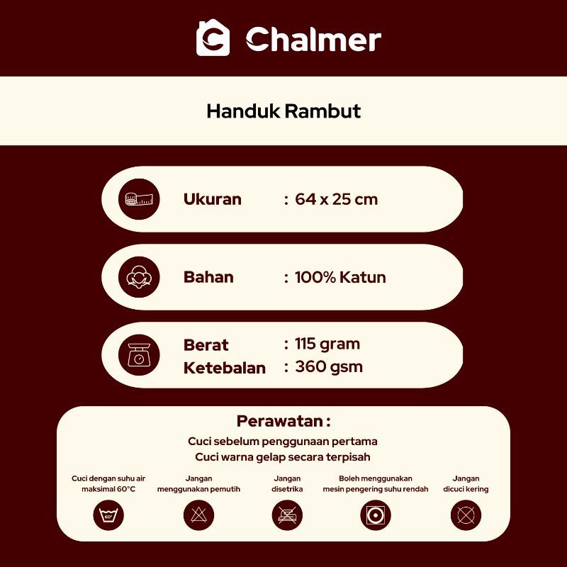 Handuk Kepala Chalmer Handuk Keramas Handuk Rambut Bahan Katun 100% - Navy - 2