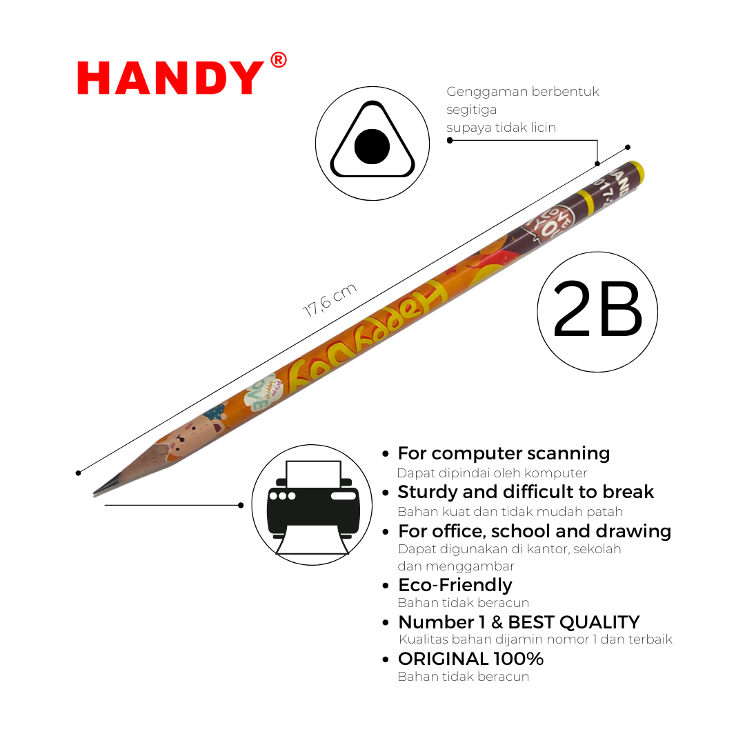 PENSIL 2B HANDY 2017 - 2B Isi 12 PCS Pencil Sketch Gambar Writing Drawing - 2