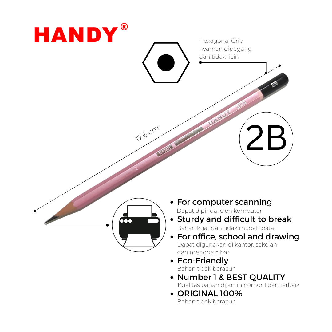 PENSIL HANDY 2009 - 2B Isi 12 PCS Pencil Sketch Gambar Writing Drawing - 2