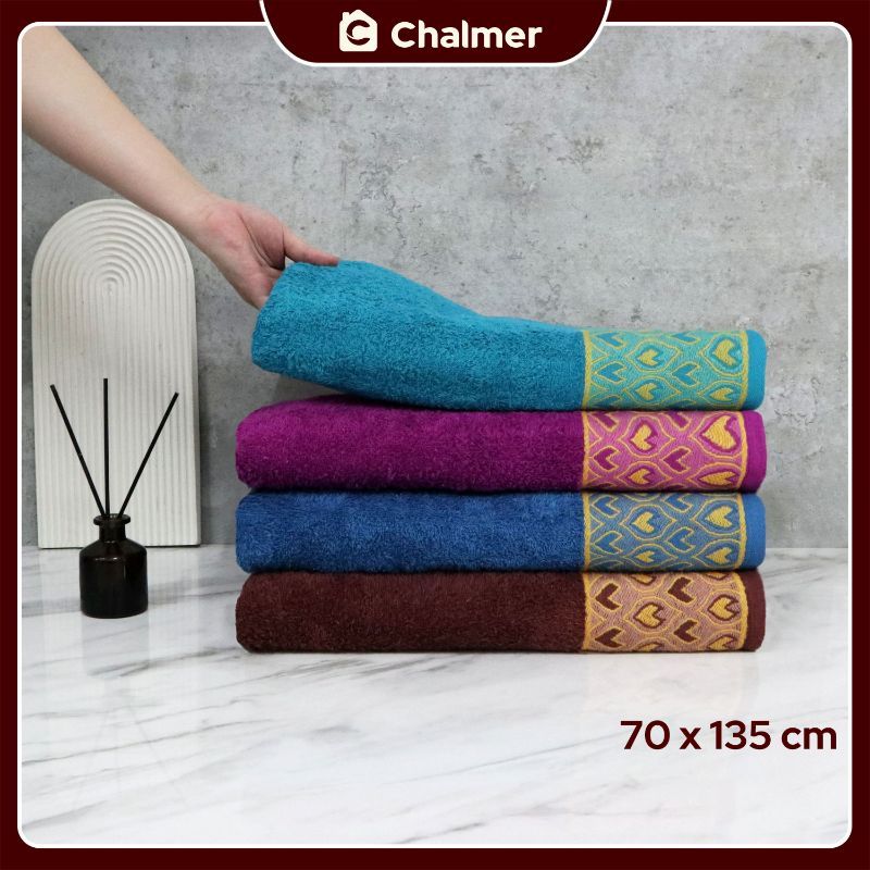 Handuk Mandi Chalmer 70 x 135 cm Motif Merak Handuk Mandi Dewasa Ukuran Besar - Navy - 5