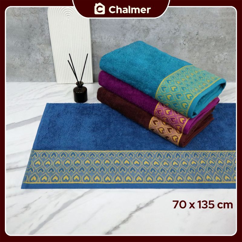 Handuk Mandi Chalmer 70 x 135 cm Motif Merak Handuk Mandi Dewasa Ukuran Besar - Navy - 3